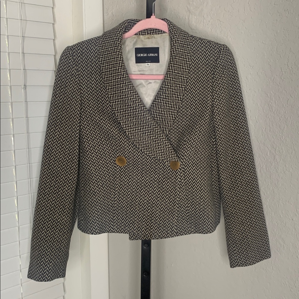 Giorgio Armani herringbone wool/cashmere blend designer designer blazer - Picture 6 of 8